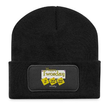 happy twosday 2.22.22 - Recycelte Patch Beanie - Schwarz - Vorne