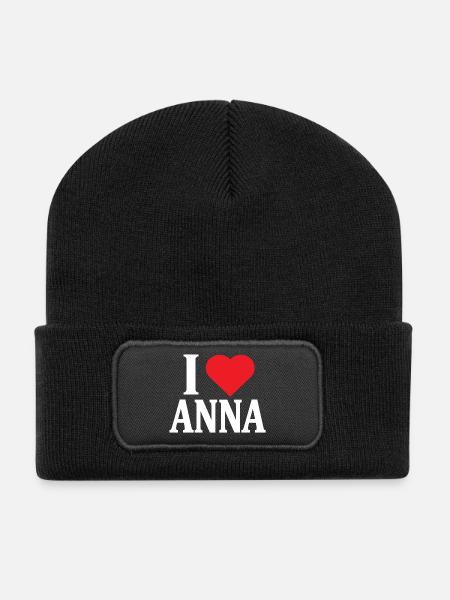 T-Shirt I love Anna T-Shirt Geschenkidee - Recycelte Patch Beanie - Schwarz