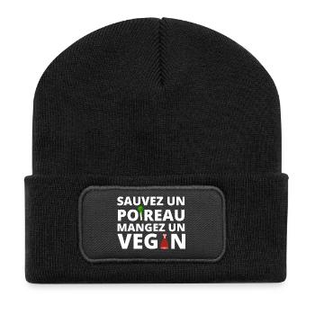 végan, végan humour, végétarien - Beanie recyclé à patch - noir - Devant