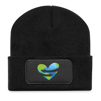 Earth Day - Herz Umarmung - Recycelte Patch Beanie - Schwarz - Vorne