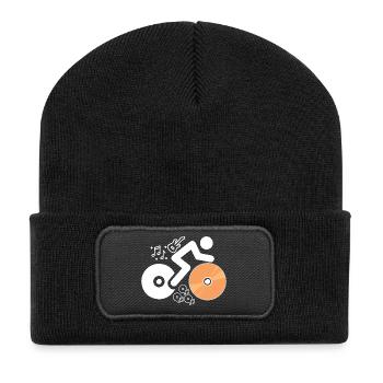 DJ Figure avec disques et notes musicales - Beanie recyclé à patch - noir - Devant
