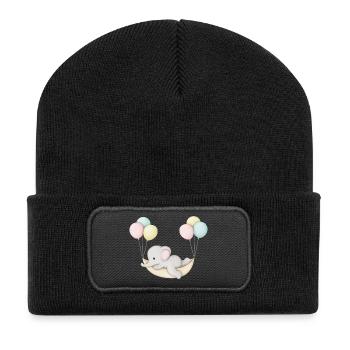 cute baby elephant in hammock - Recycled Patch Beanie - black - Front