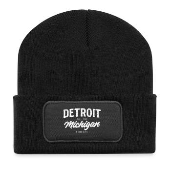 Detroit Motor City Vintage Script - Recycelte Patch Beanie - Schwarz - Vorne