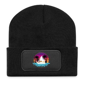 Segeln Segler Segelboot - Recycelte Patch Beanie - Schwarz - Vorne