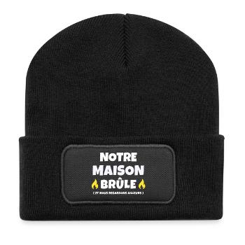 incendie, réchauffement climatique, mégafeu - Beanie recyclé à patch - noir - Devant