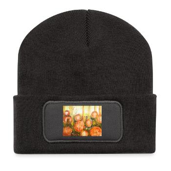 Abstrakte Baumstämme im Farbenspiel - Recycelte Patch Beanie - Dunkelgrau - Vorne