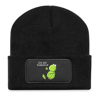 Ich Geh Schaukeln Frosch - Recycelte Patch Beanie - Schwarz - Vorne