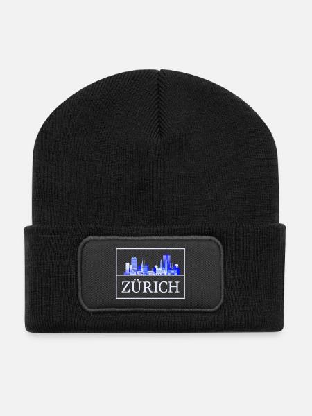 Zürich Skyline Blau Silhouette - Recycelte Patch Beanie - Schwarz