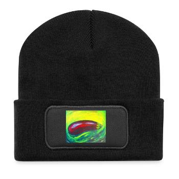 Abstrakte Auberginen Kunst - Recycelte Patch Beanie - Schwarz - Vorne