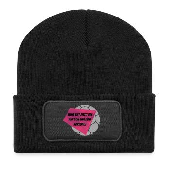 Keine Zeit jetzt! Bin auf dem Weg zum Korbball - Recycelte Patch Beanie - Schwarz - Vorne