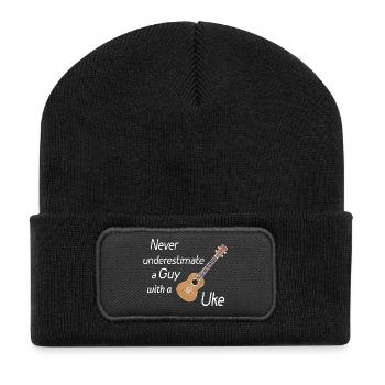 Never underestimate a guy with a Uke! white - Recycled Patch Beanie - black - Front