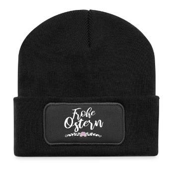 frohe Ostern - Recycelte Patch Beanie - Schwarz - Vorne