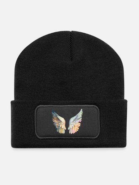 Artistic pastel angel wings - Recycled Patch Beanie - black