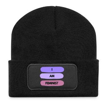 💜✊ I AM FEMINIST – Statement Shirt - Recycelte Patch Beanie - Schwarz - Vorne