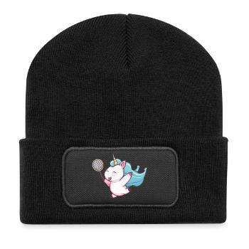 Unicorn joue au badminton et au tennis - Beanie recyclé à patch - noir - Devant