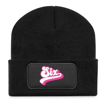 Sechs 6. Geburtstag für Mädchen im Alter von 6 Jahren - Recycelte Patch Beanie - Schwarz - Vorne