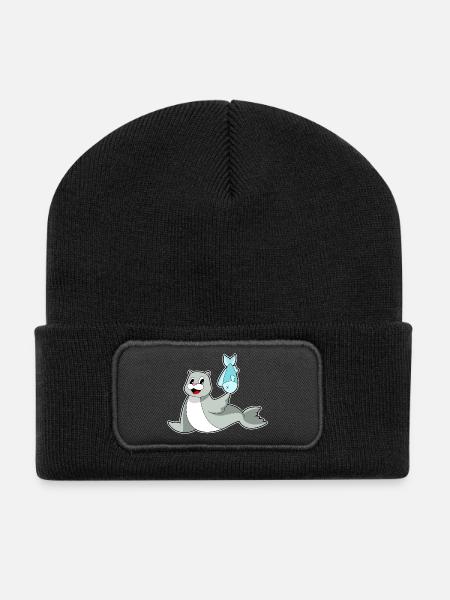 Seehund Fisch - Recycelte Patch Beanie - Schwarz