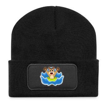 Erdmännchen Schwimmen Schwimmring Sommer - Recycelte Patch Beanie - Schwarz - Vorne