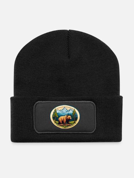 Braunbär - Recycelte Patch Beanie - Schwarz