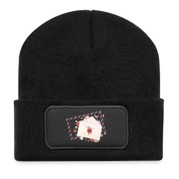 floral envelope with flowers and airmail border - Recycled Patch Beanie - black - Front