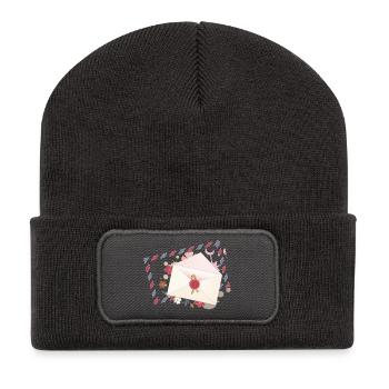 Enveloppe florale avec fleurs et bordure de la poste aérienne - Beanie recyclé à patch - charbon - Devant