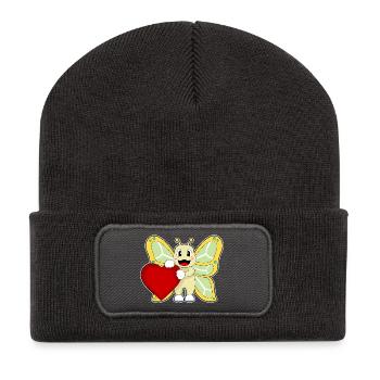 Coeur de papillon - Beanie recyclé à patch - charbon - Devant