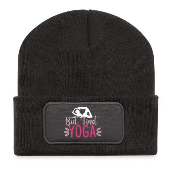 Aber zuerst Yoga - Recycelte Patch Beanie - Dunkelgrau - Vorne