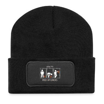 Wie man Mädchen aufreißt - How to pick up chicks. - Recycelte Patch Beanie - Schwarz - Vorne