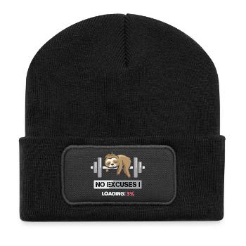 Fitness Faultier Bodybilding no excuses lustig - Recycelte Patch Beanie - Schwarz - Vorne