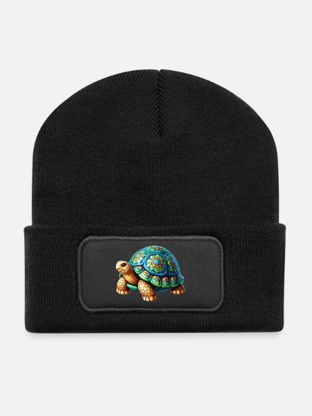 Schildkröte - Recycelte Patch Beanie - Schwarz