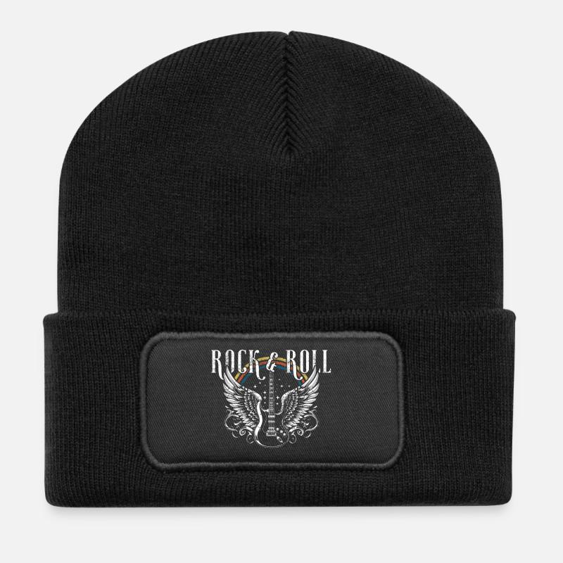 Rock & Roll Guitar - Recycelte Patch Beanie - Schwarz