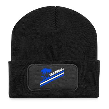 Santorini Greece flag palm trees - Recycled Patch Beanie - black - Front