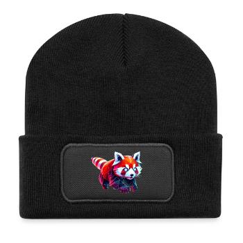 Roter Panda Origami Geometrisch 3D - Recycelte Patch Beanie - Schwarz - Vorne