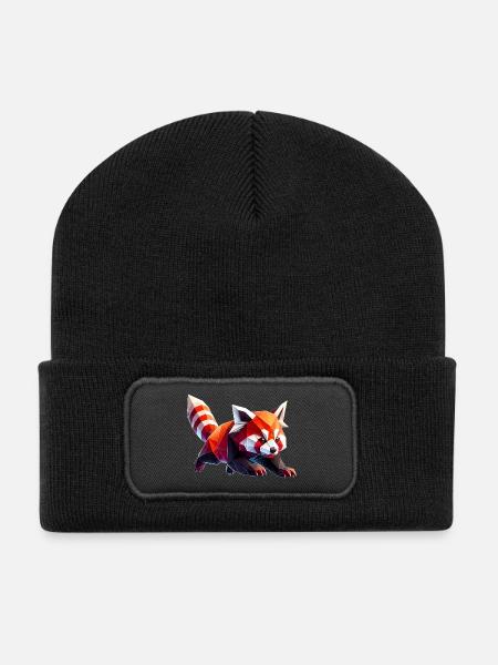 panda roux origami géométrique 3d - Beanie recyclé à patch - noir