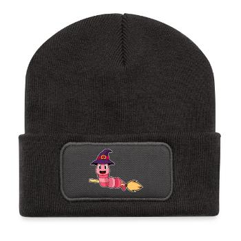 Wurm Hexe Besen - Recycelte Patch Beanie - Dunkelgrau - Vorne