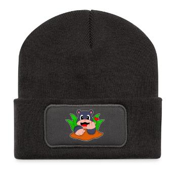 Lustiger Maulwurf  - Recycelte Patch Beanie - Dunkelgrau - Vorne