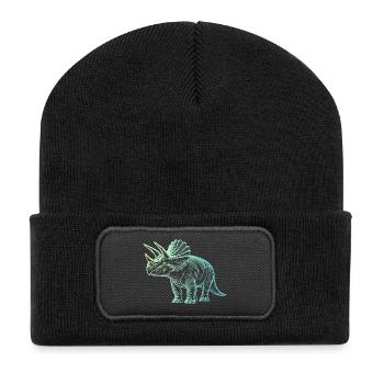 Triceratops Dinosaur Drawing Gradient Blue Green - Recycled Patch Beanie - black - Front