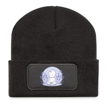 Baby im Lavendel - Recycelte Patch Beanie - Dunkelgrau - Vorne