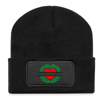 Couronne de laurier en forme de coeur rouge - Beanie recyclé à patch - noir - Devant