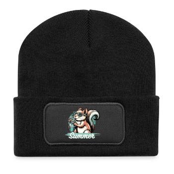 Niedliches Cartoon-Eichhörnchen genießt den Sommer - Recycelte Patch Beanie - Schwarz - Vorne