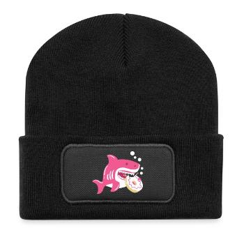 Donut und Hai - Recycelte Patch Beanie - Schwarz - Vorne