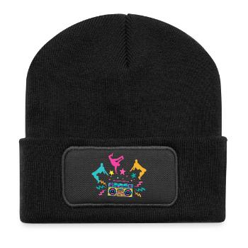 Ghettoblaster Neon tanzende Silhouetten - Recycelte Patch Beanie - Schwarz - Vorne
