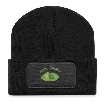 Hallo Sommer - Recycelte Patch Beanie - Schwarz - Vorne