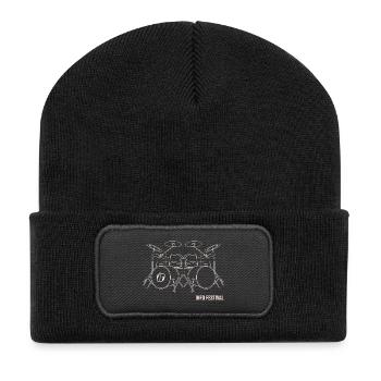 Eine Batterie in der Gliederung - Recycelte Patch Beanie - Schwarz - Vorne