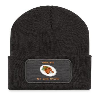 Hähnchen Grillen - Recycelte Patch Beanie - Dunkelgrau - Vorne