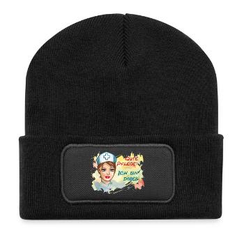 Nurse Gute Pflege? Ich Bin Dabei - Recycelte Patch Beanie - Schwarz - Vorne