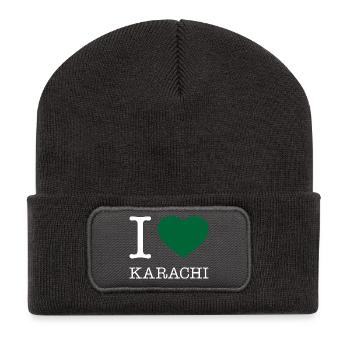J’AIME KARACHI, Karachi, Pakistan - Beanie recyclé à patch - charbon - Devant