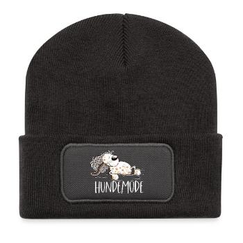 Hundemüde Hund Wortspiel - Recycelte Patch Beanie - Dunkelgrau - Vorne