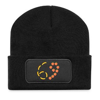 Fruchtmotiv Bananen und Pfirsiche - Recycelte Patch Beanie - Schwarz - Vorne