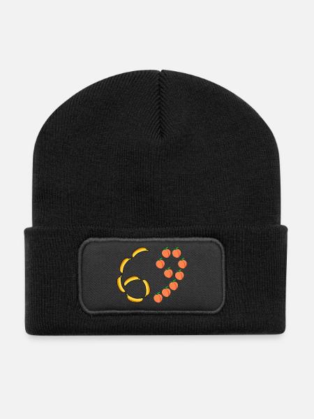 Fruit Motif Bananas and Peaches - Recycled Patch Beanie - black